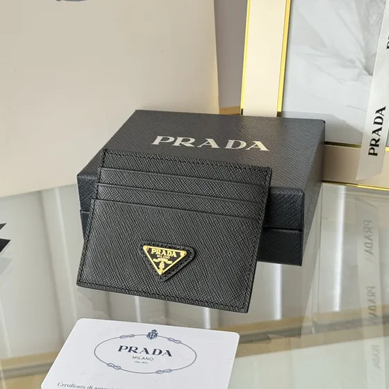 Prada Saffiano Leather Card Holder Black Card Holder