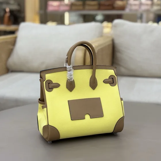 Hermes Birkin 25 Cargo Lime Gul/Etoupe Brun 25cm Tophåndtag