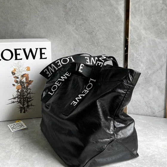 Loewe Fold Shopper Black Tote Bag