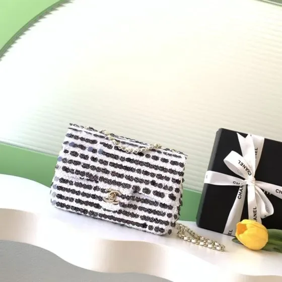 Chanel Classic Flap White Black Shoulder Bag