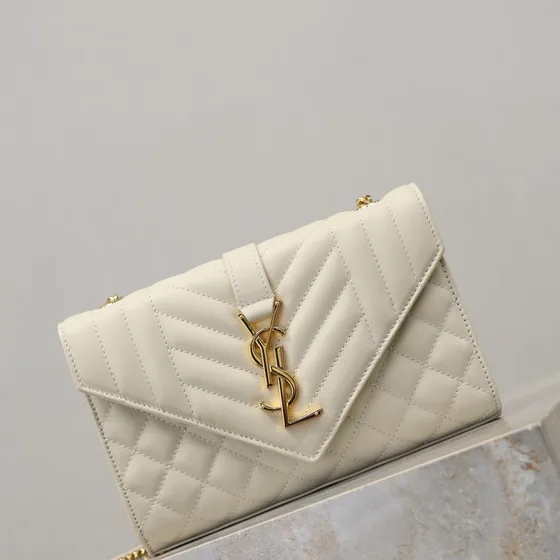 YSL Envelope Quilted Chain Bag Blanc Sac épaule