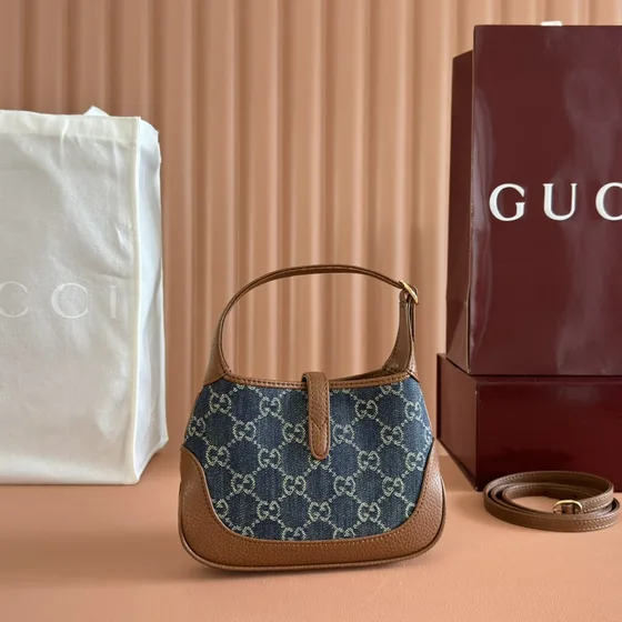 Gucci Jackie 1961 Mini Hobo Bag Denim Blue With Brown Leather Trim 19 13 3cm Hobo