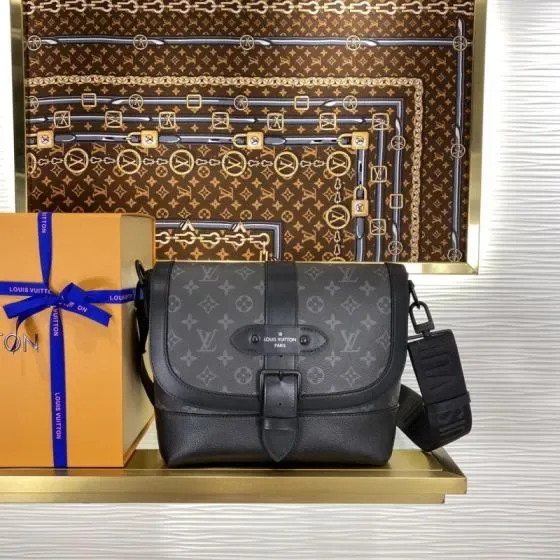 Louis Vuitton Saumur Messenger Black Grey Crossbody