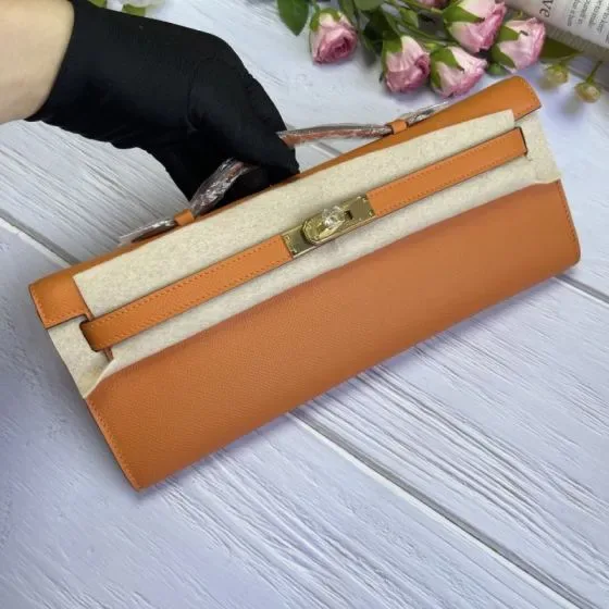 Hermes Kelly Cut Orange Clutch
