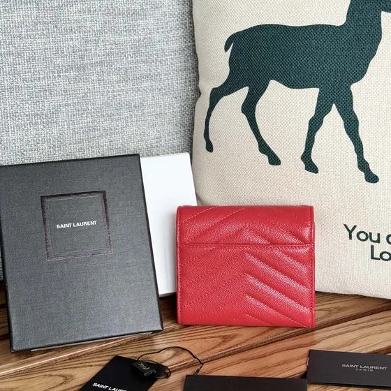 YSL Cassandre Matelass Compact Wallet Red Wallet