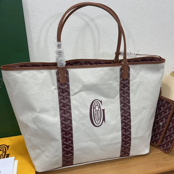 Goyard Saint Louis Pm White Burgundy Tote Bag