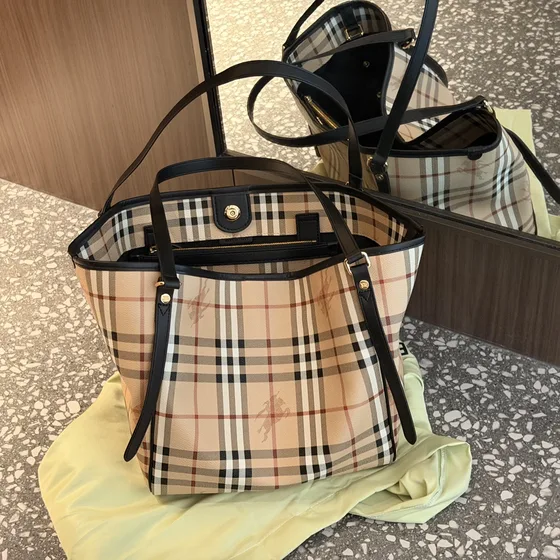Burberry Haymarket Check Tote Bege Bolsa tote