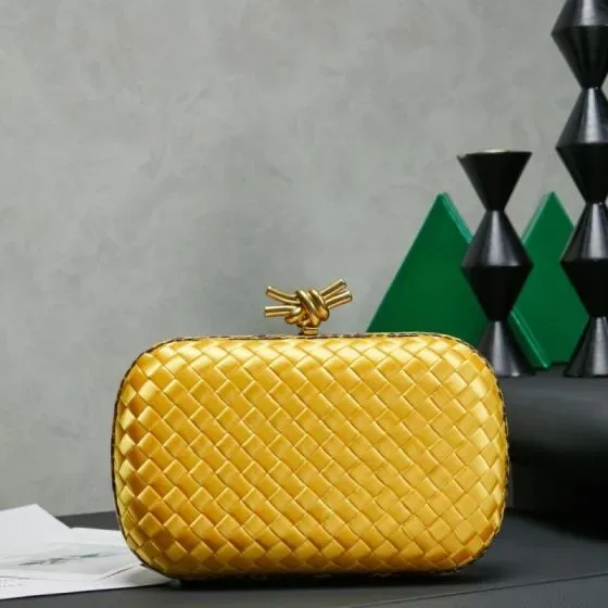 Bottega Veneta Intreccio Satin Knot Clutch Yellow Clutch