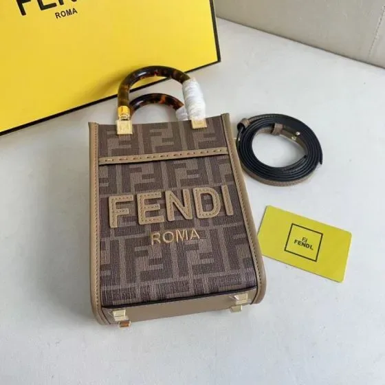 Fendi Mini Sunshine Shopper Tote Brown Tote Bag