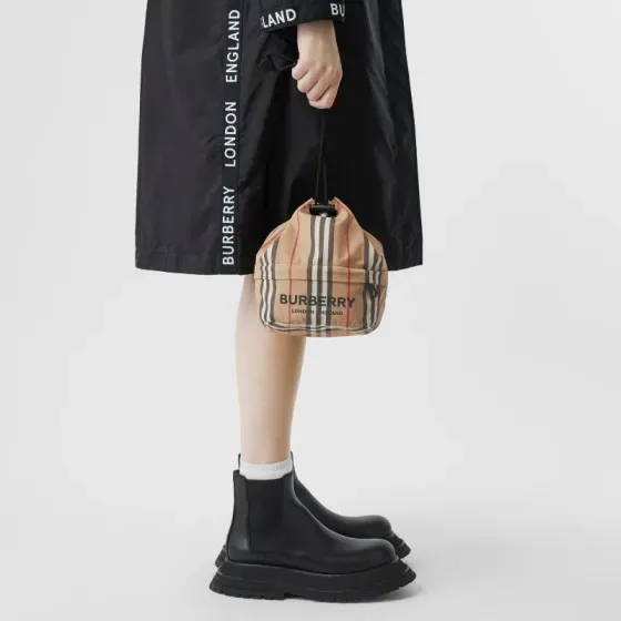 Burberry Icon Stripe Drawstring Necessaire Bege Necessaire