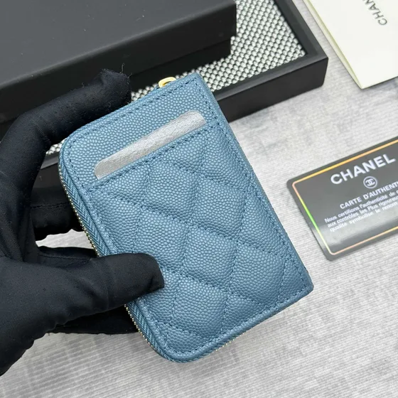 Chanel Zip Card Holder Blue Card Holder