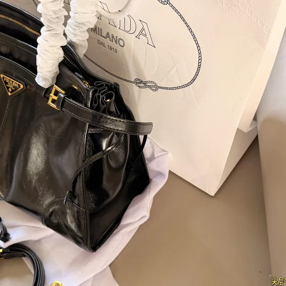 Prada Bonnie Soft Handbag Black Top Handle
