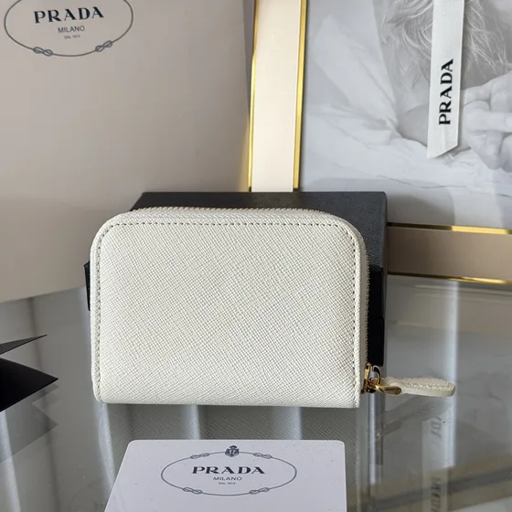 Prada Saffiano Couro Coin Purse/Card Holder Branco Card Holder