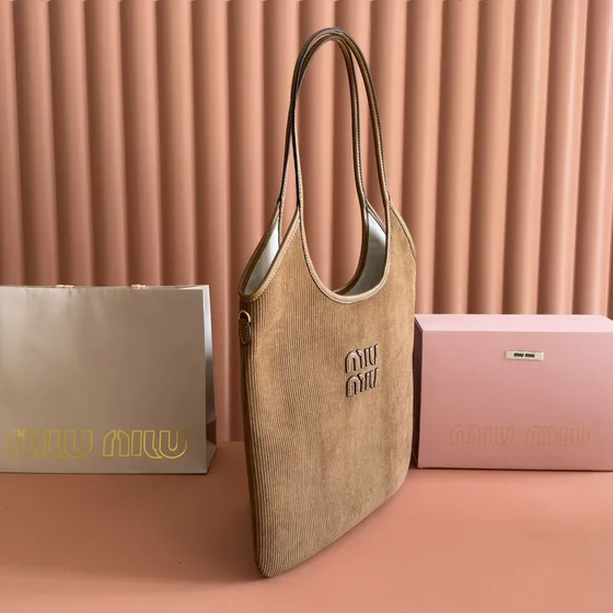 Miu Miu Corduroy Logo Shoulder Bag بني Shoulder Bag