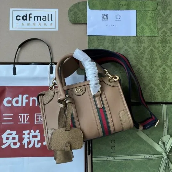 Gucci Mini Alça superior Bag With Web Bege Alça superior