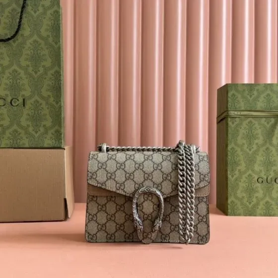 Gucci Dionysus Gg Supreme Chain Shoulder Bag Beige Brown Shoulder Bag