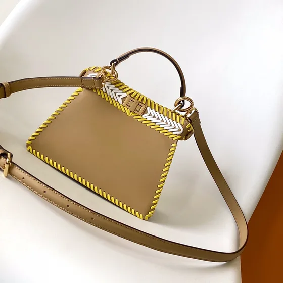 Fendi Peekaboo Iseeu Small Multicolor Beige Yellow White Top Handle