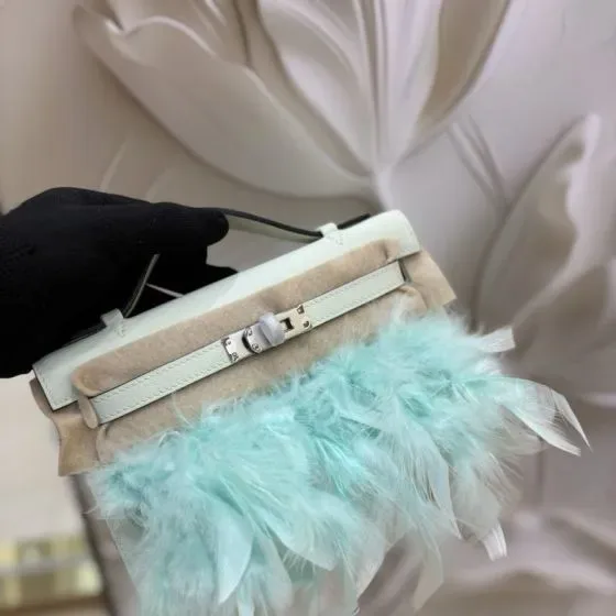 Hermes Mini Kelly Feather Light Mint Green Top Handle