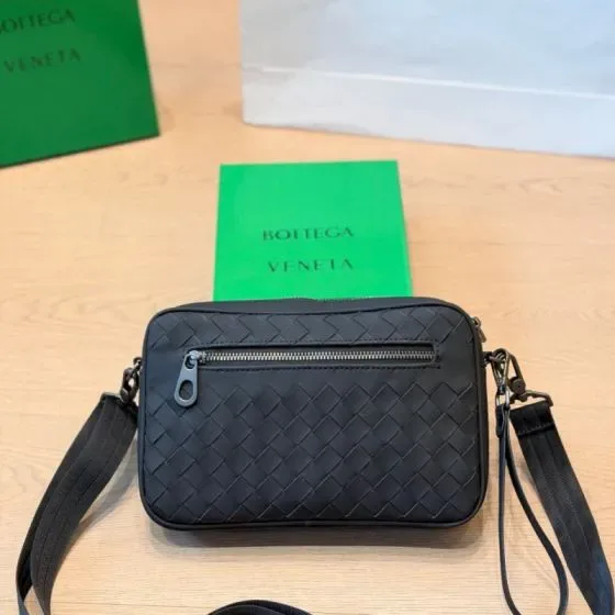 Bottega Veneta Intrecciato Nylon Messenger Bag Black Crossbody