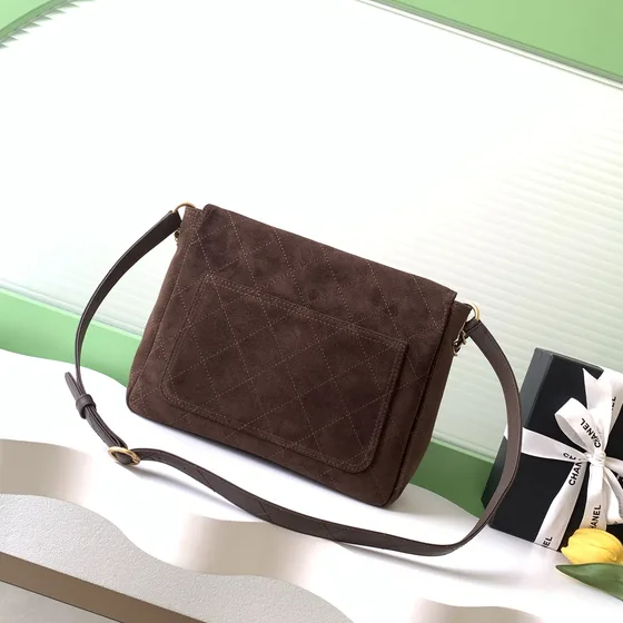 Chanel Quilted Daim Envelope Chain Sac épaule Marron Sac épaule