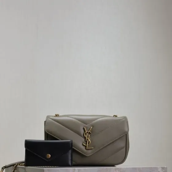 YSL Toy Loulou Strap Bag Olive Gray Crossbody