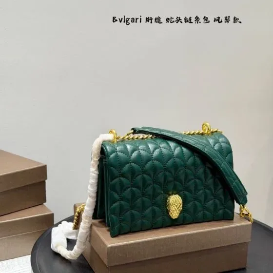 Bvlgari Serpenti Cabochon Chain Shoulder Bag Emerald Green Shoulder Bag