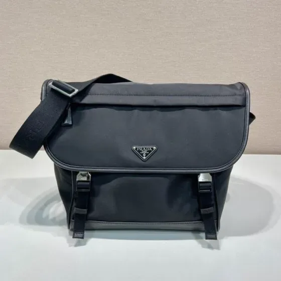 Prada Re-Nylon And Saffiano Leather Messenger Bag Black Crossbody