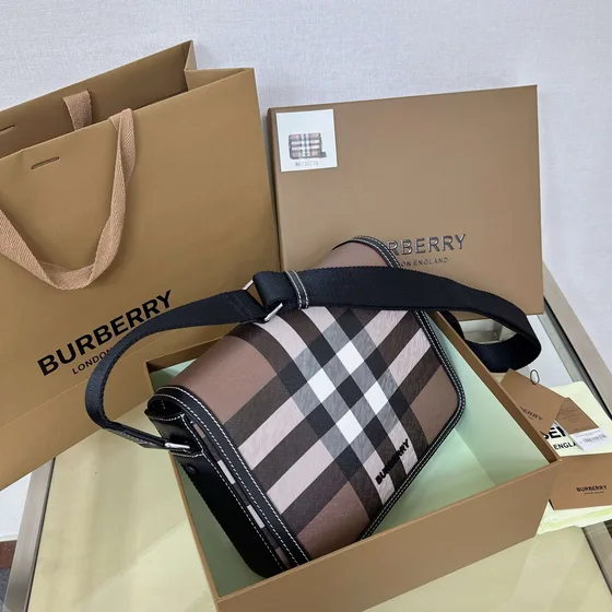 Burberry Alfred Check Messenger Bag Dark Birch Brown Check Crossbody