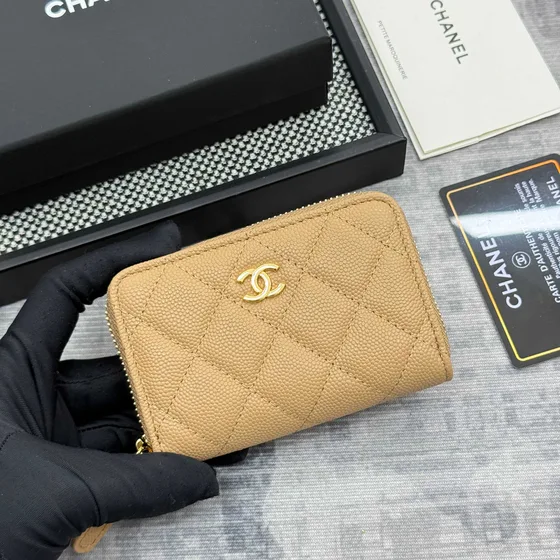 Chanel Classic Zipped Coin Purse Beige Card Holder