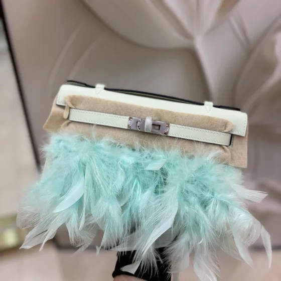 Hermes Mini Kelly Feather Light Mint Green Top Handle