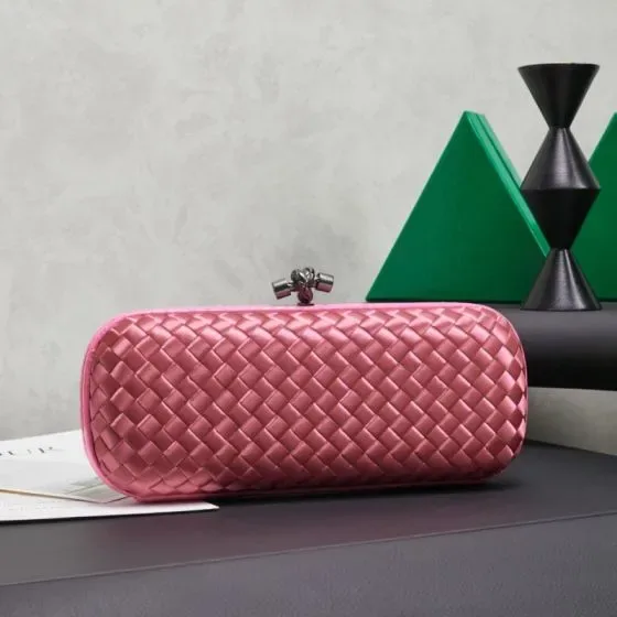 Bottega Veneta Intrecciato Satin Knot Clutch Pink Clutch