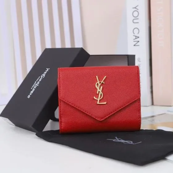 YSL Cassandre Matelass Envelope Wallet Red Wallet