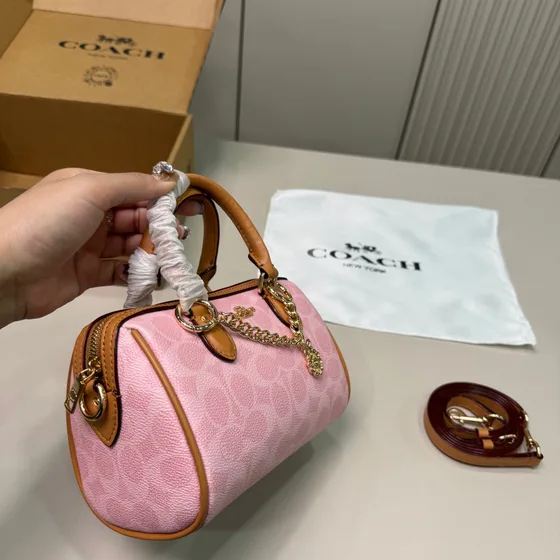 Coach Mini Rowan Crossbody Bag In Signature Canvas Pink Crossbody