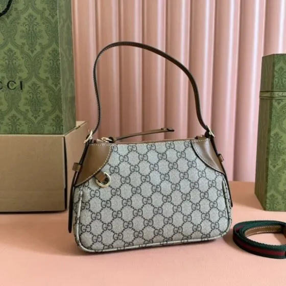 Gucci Gg Emblem Small Shoulder Bag Beige Brown Shoulder Bag