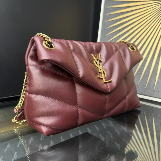 YSL Loulou Puffer Burgundy Shoulder Bag