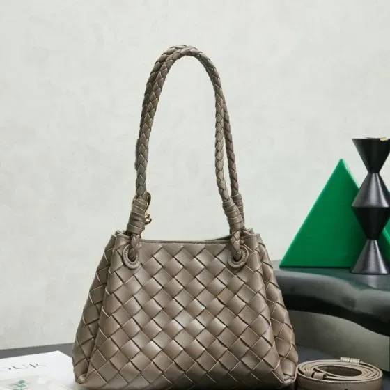 Bottega Veneta Andiamo Taupe Grey Shoulder Bag