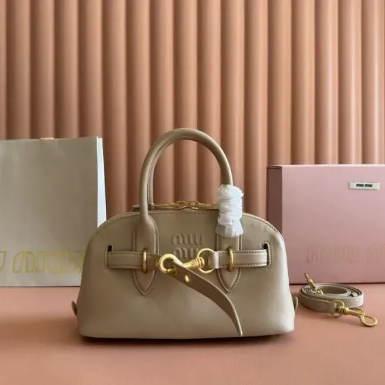 Miu Miu Leather Top-Handle Bag Beige Top Handle