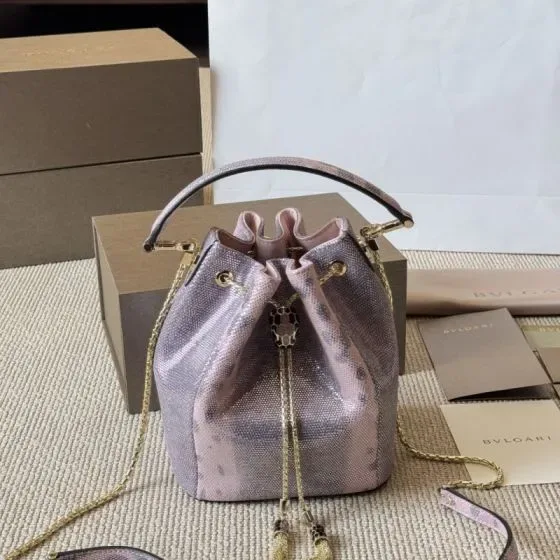 Bvlgari Serpenti Forever Bucket Bag Iridescent Metallic Light Pink Purple Bucket Bag