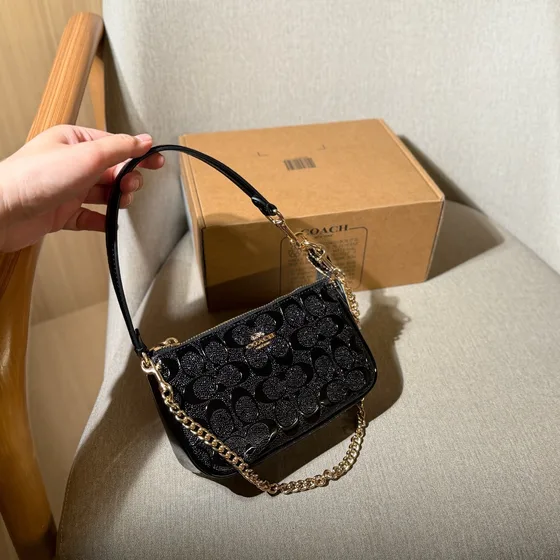 Coach Nolita 19 In Signature Leather Black Wristlet Pouch