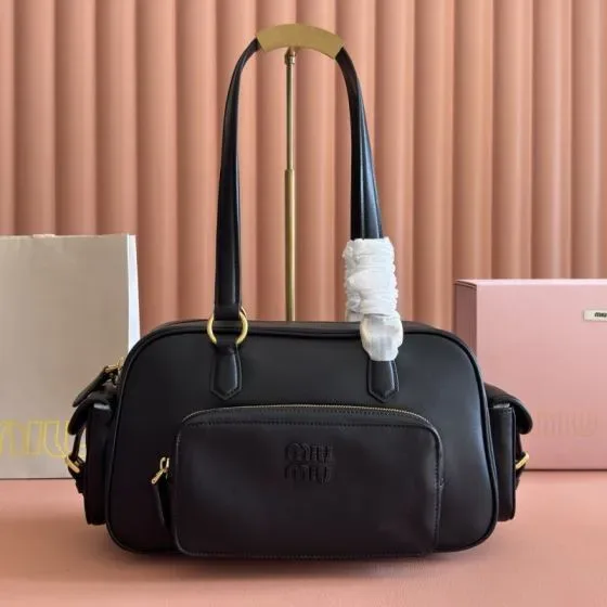 Miu Miu Leather Pocket Top-Handle Bag Black Top Handle