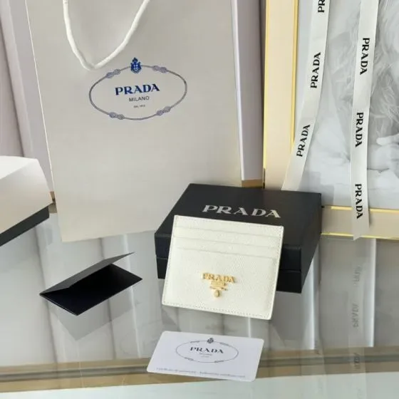 Prada Saffiano Card Holder White Card Holder