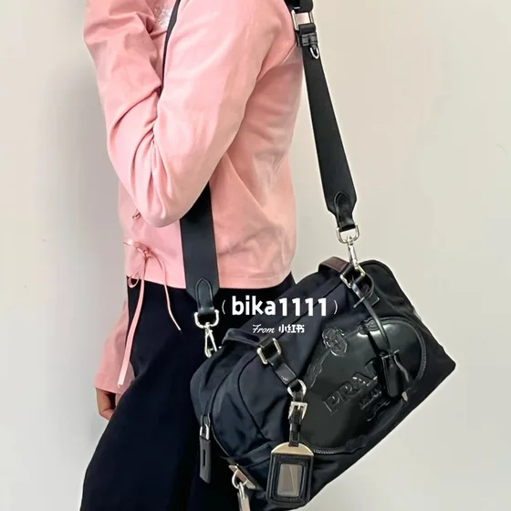 Prada Nylon Logo Shoulder Bag Black Shoulder Bag