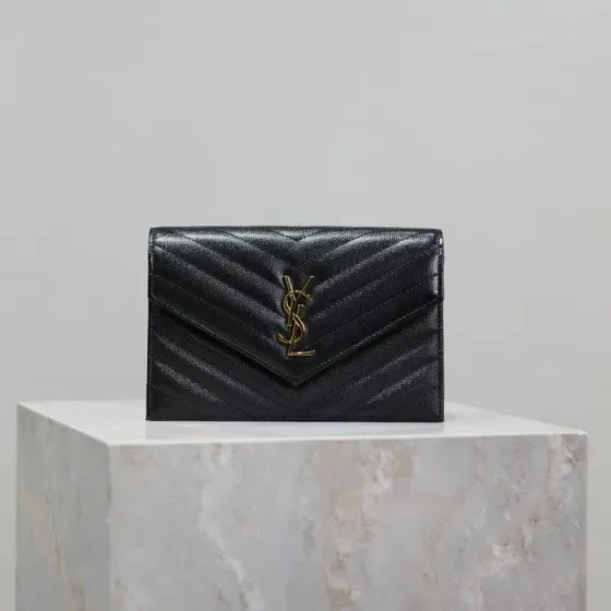 YSL Cassandre Matelass Flap Wallet Black Wallet