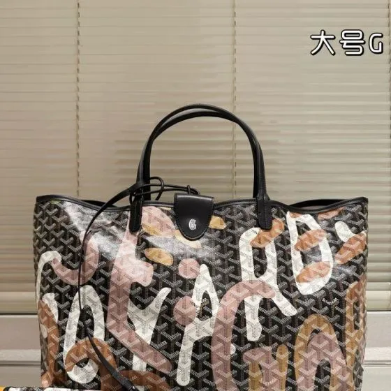 Goyard Saint Louis Tote Gm Multicolor Letter Print On Black Base Tote Bag