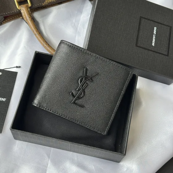 YSL Cassandre Matelass Bi-Fold Wallet Black Wallet
