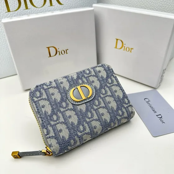 Dior 30 Montaigne Compact Zipped Wallet Gray Wallet