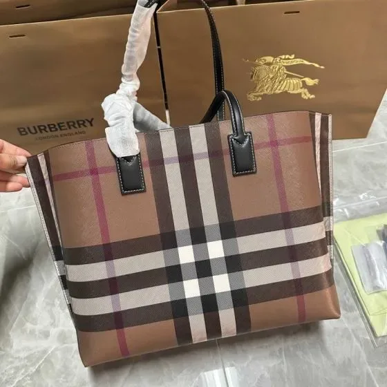 Burberry Check Tote Tan Check Tote Bag