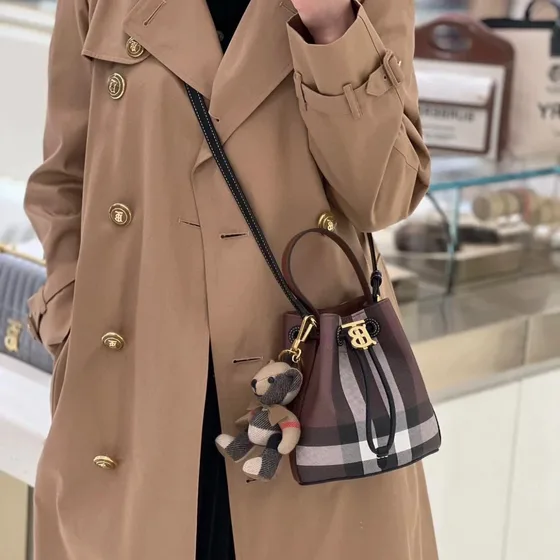 Burberry Mini Tb Check Bucket Bag Coklat Check Crossbody
