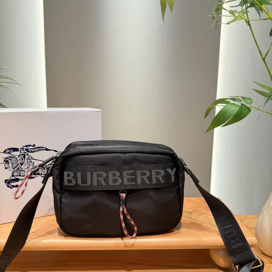 Burberry Check Detail Nylon Crossbody Bag Black Crossbody