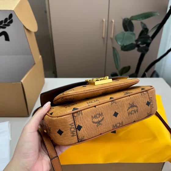 MCM Tracy Satchel In Visetos Cognac Crossbody
